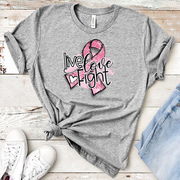 Live Love Fight (Pink Ribbon) - cancer awareness tee