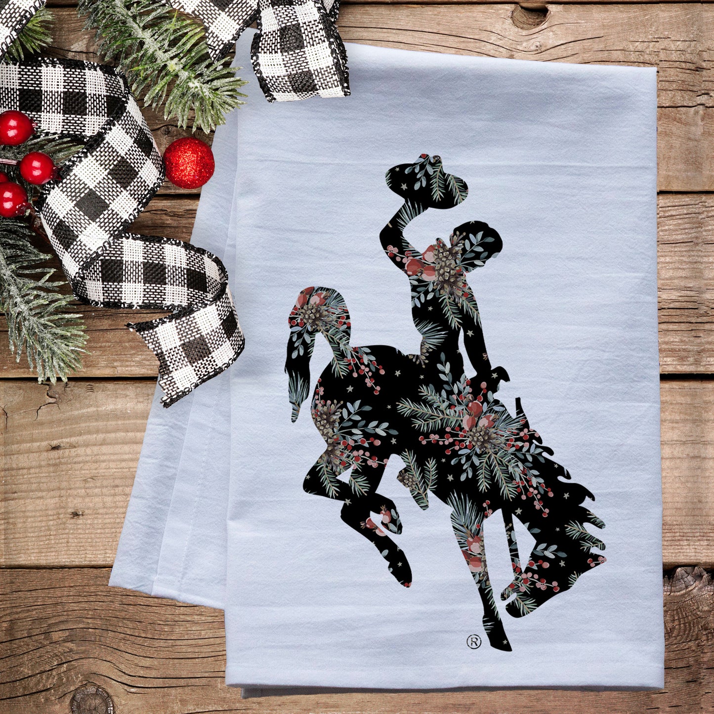 Pine and Pip Berry Bucking Horse Tea Towel