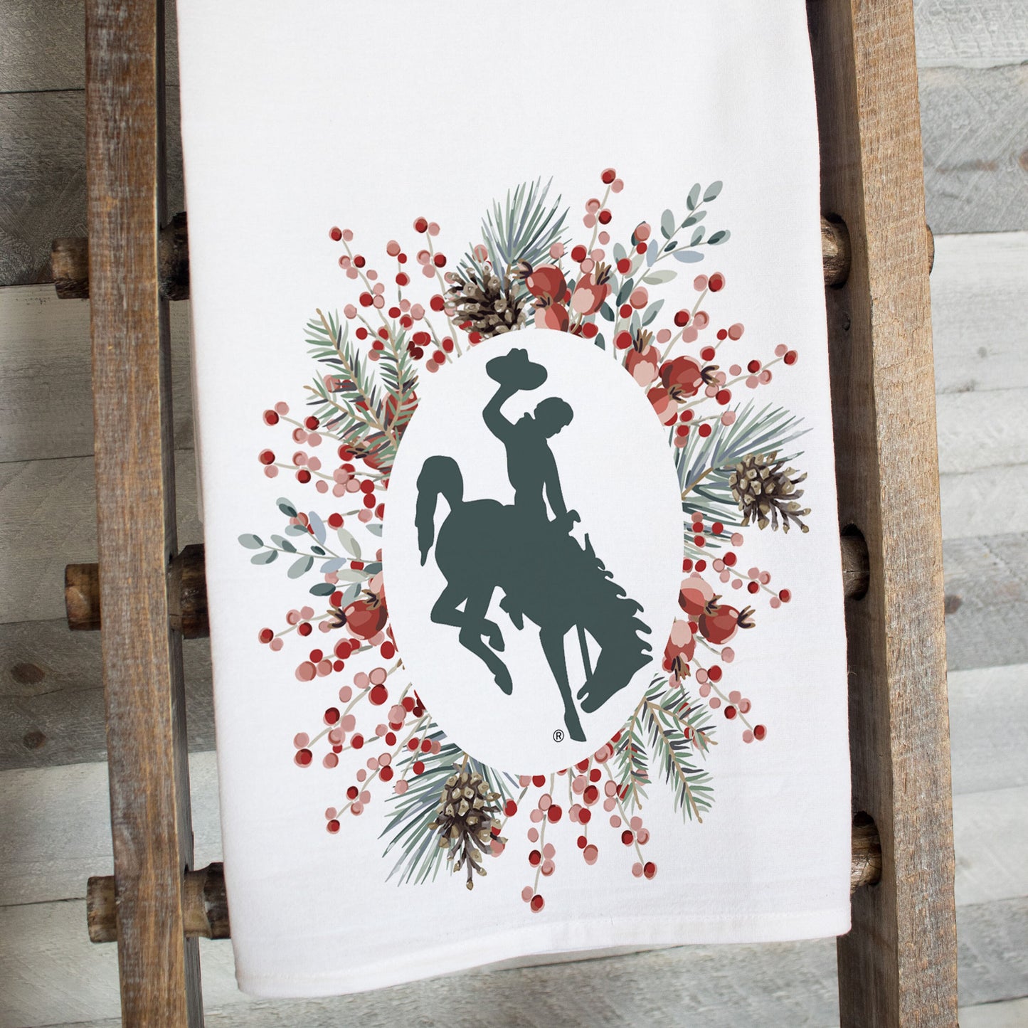 Pip Berry Wreath Bucking Horse Tea Towel