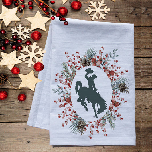 Pip Berry Wreath Bucking Horse Tea Towel