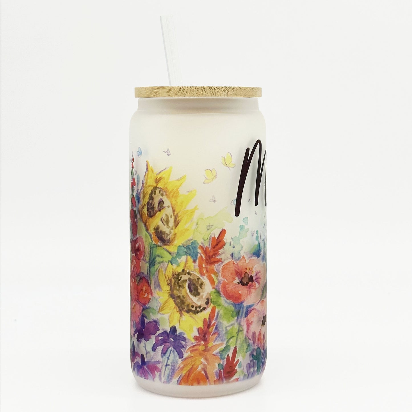 Personalized Watercolor Wildflowers Glass Cup