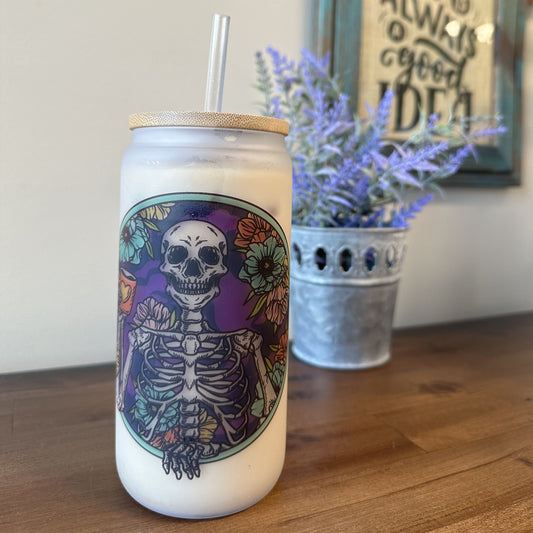 Dead Without Coffee Frosted Glass Cup