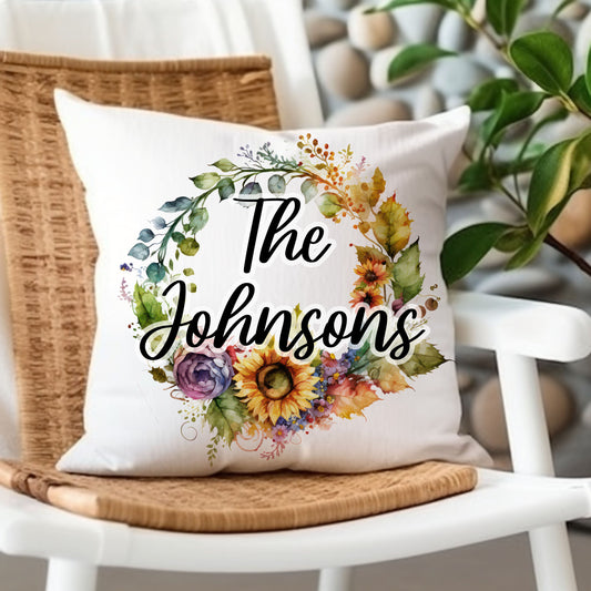 Personalized Sunflower Wreath Throw Pillow