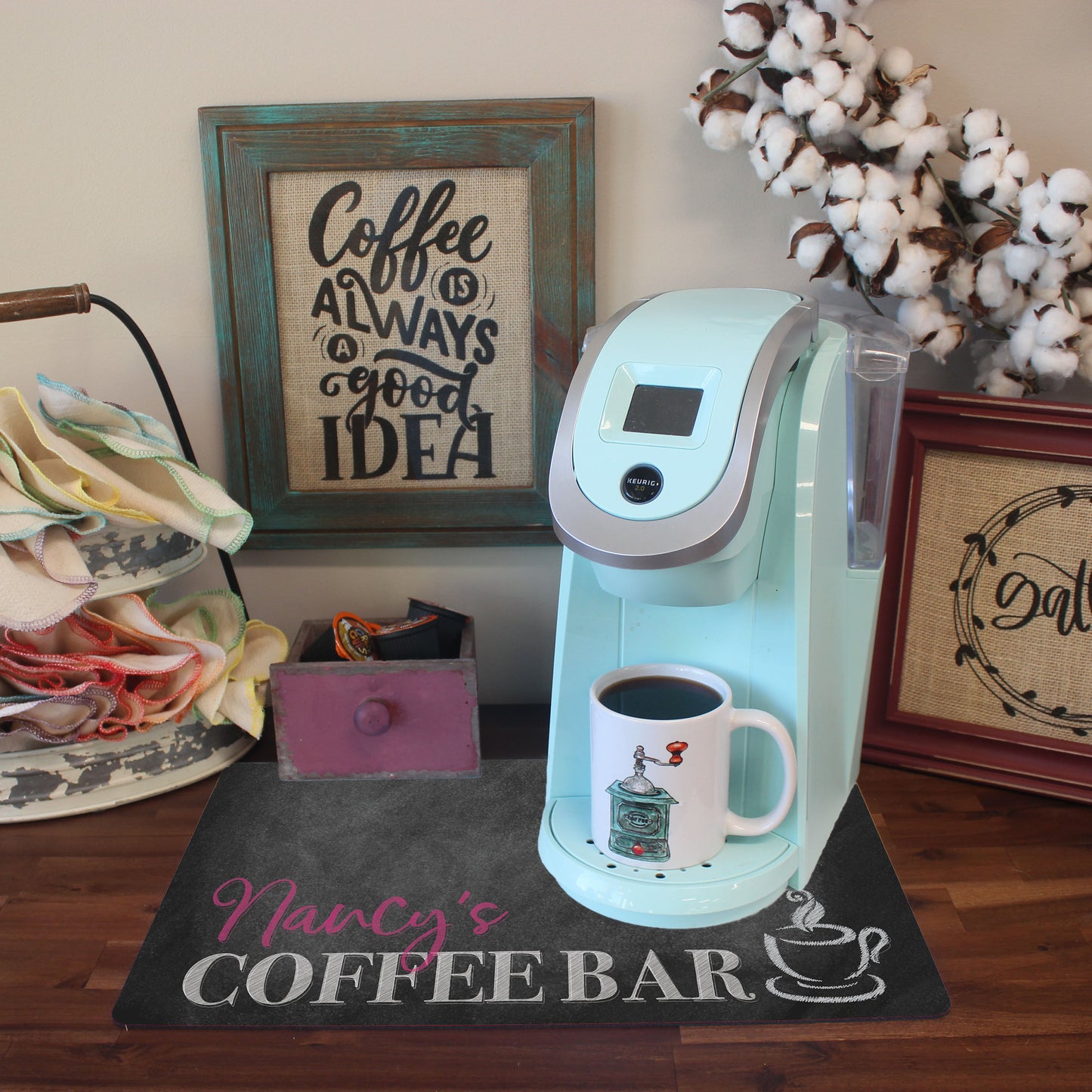 Personalized Chalkboard Coffee Maker Mat